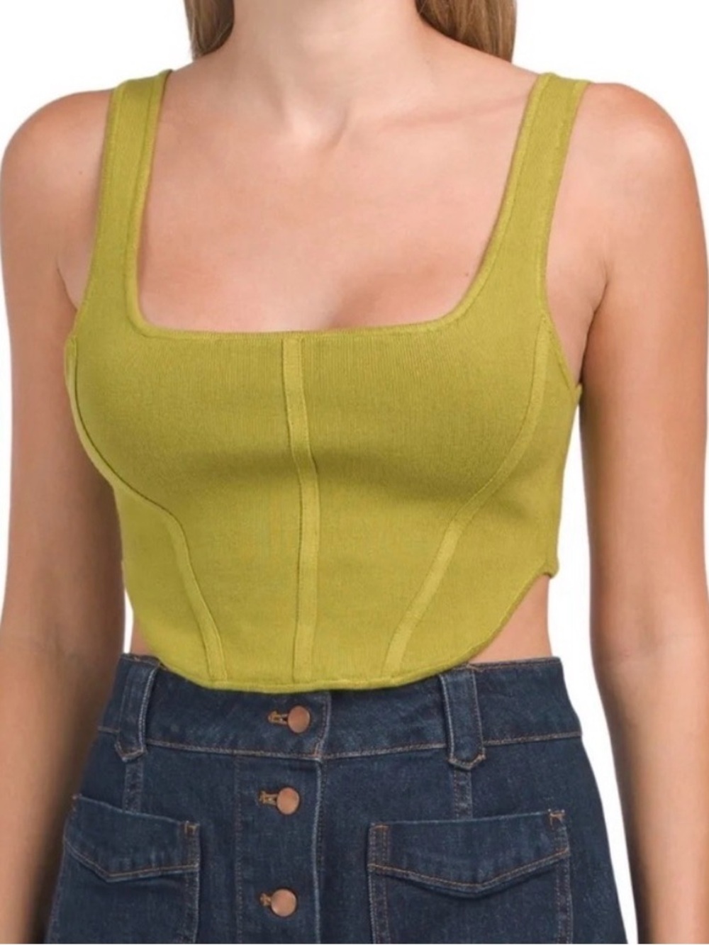 House of Harlow 1960 Lime Green Square-Neck Ribbed Crop Top